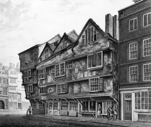 Vieilles maisons et devantures de magasins sur Chancery Lane, Londres, 1798